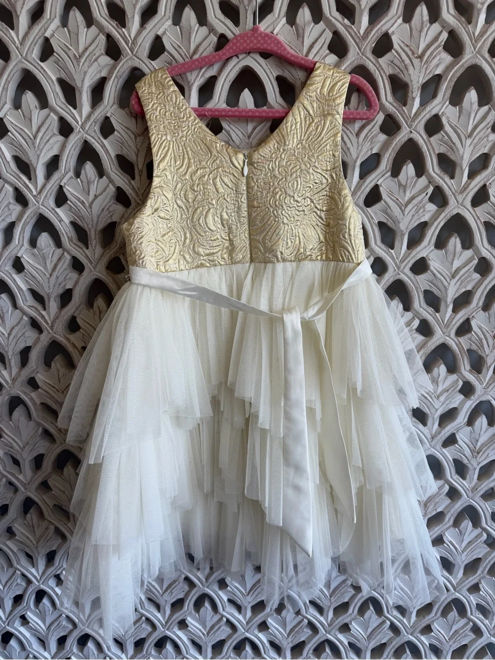 American Princess Girls Size 5 Gold Ivory Tulle Formal Dress